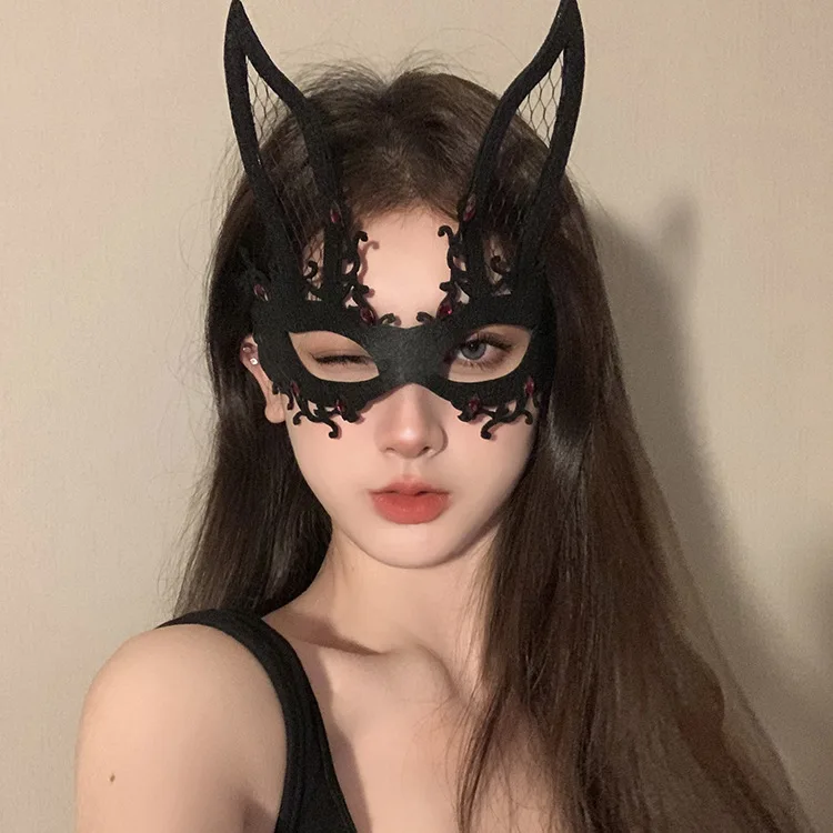 Frauen Leder Maske Augenbinde Gothic Cosplay Halloween Karneval Party Mode Maskerade Ball Phantasie Maske Zubehör Einfarbig – Detail 12