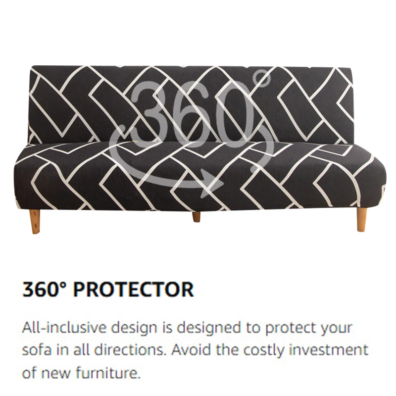 LANMOLIFE Printed Armless Sofa Bed Cover Foldable Sofa Bed Futon Furniture Covers is Machine Washable For Living Room Hotel 6