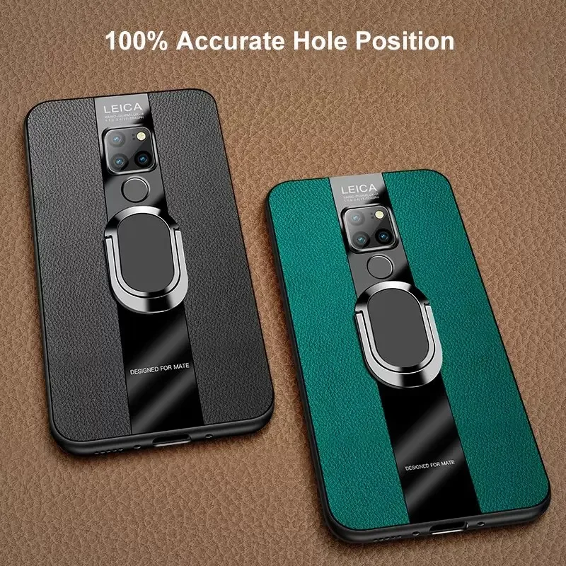 Luxury PU Leather Case with Ring Holder - Premium Silicone Phone Cover