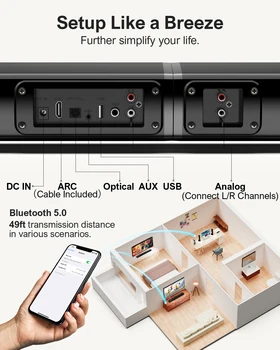 ULTIMEA 2.2ch 100W TV Soundbar, 2-in-1 Detachable Bluetooth 5.3 Soundbar for TV, 3 EQ Modes, Bass Adjustable for TV Speakers 6