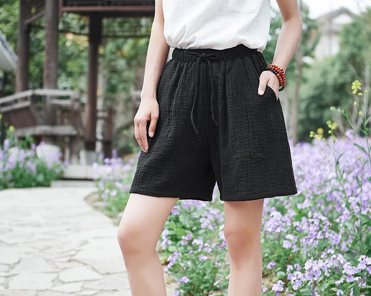 New Style Cotton Linen Women Shorts 2022 Summer New Solid Elastic Waist Women Shorts Wide Leg Shorts RV626 trendy plus size clothing