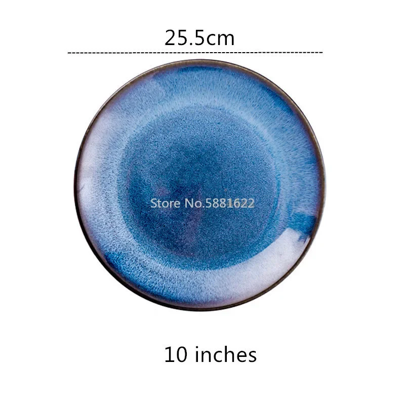 Brief Blue Starry Sky Round Ceramic Plate Restaurant Tableware Porcelain Dinner Plate Steak Pasta Dish Tray Fruit Salad