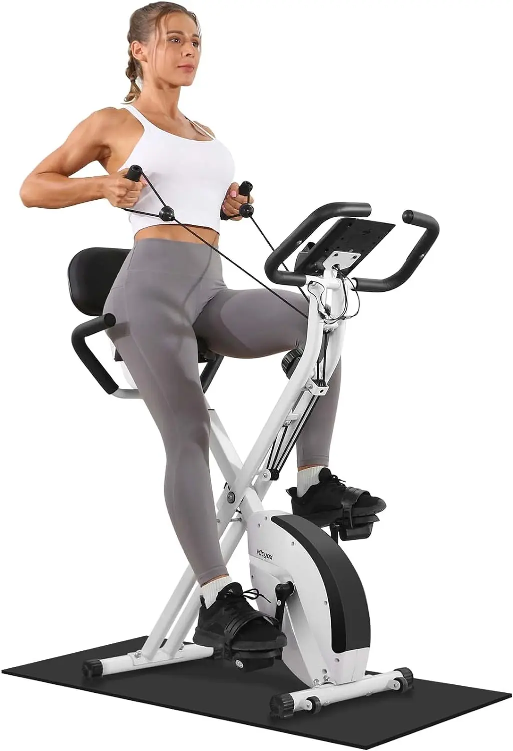 

Exercise Bike, Foldable Indoor Cycling Bike with LCD Display and Heart Rate Sensor Home Workout Bike with Resistance Bands Spac