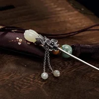 Natural Hetian Magnolia Flower Tassel Pendant Ladies Silver Hairpin Chinese Style Retro Charm Hanfu Accessories Jewelry 5