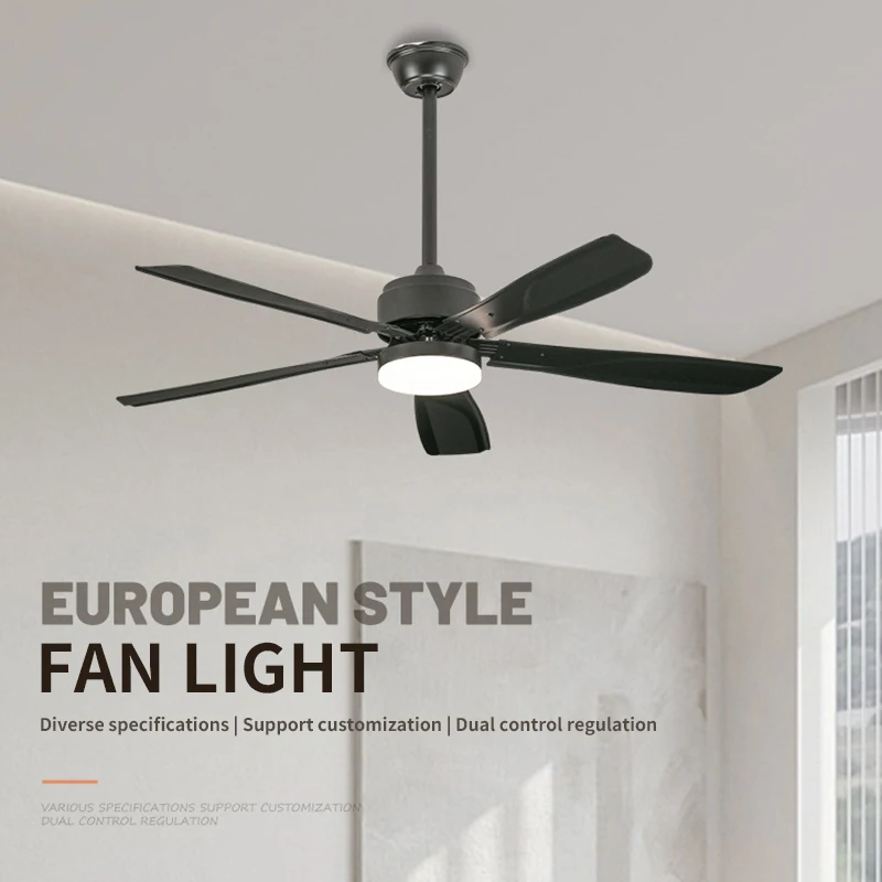 European Style Variable Frequency Fan Light Five Leaf Household Living Room Bedroom Study Large Wind Fan Pendant Light