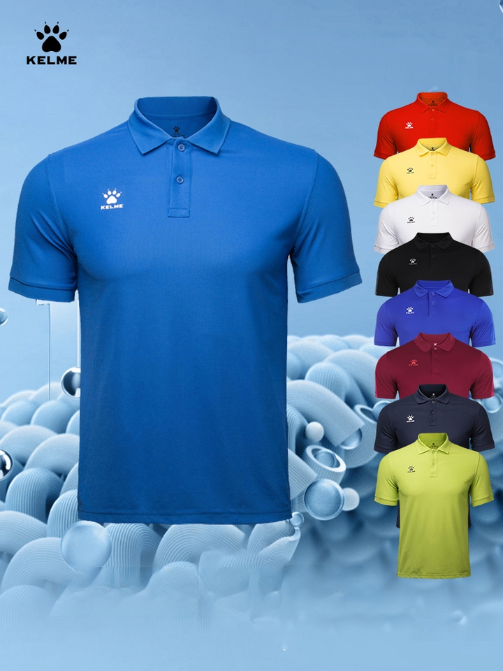  Kelme Men's Casual Polo Shirt Training Neck T Shirt Outdoor Running Breathable Short Sleeve Quick Dry Yoga Wear Football Top 