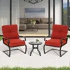 Outdoor Bistro Set 3-Piece Spring Metal Lounge Cushioned Chairs and Bistro Table Set Wrought Iron Cafe Furniture Seat, 3