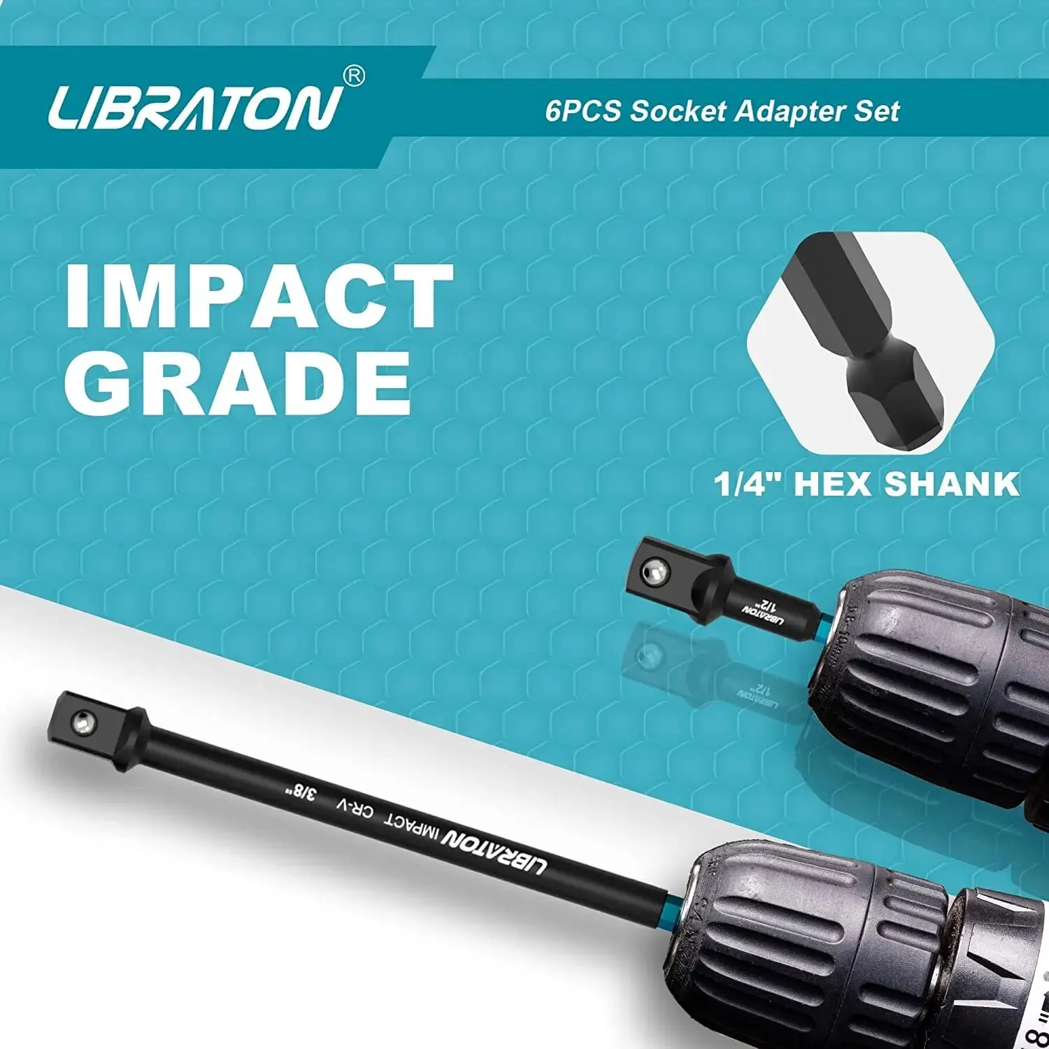 Libraton 6PCS Impact Grade Socket Adapter Set 3" & 6" Drill Socket Adapter Socket Driver Adapter Drill Socket Adapter Extension 5