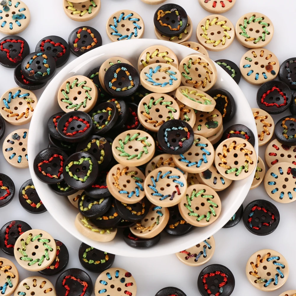 20pcs/lot wooden buttons Random mixing Heart shaped weaving Buttons Handmade accessories for Art and Crafts 4