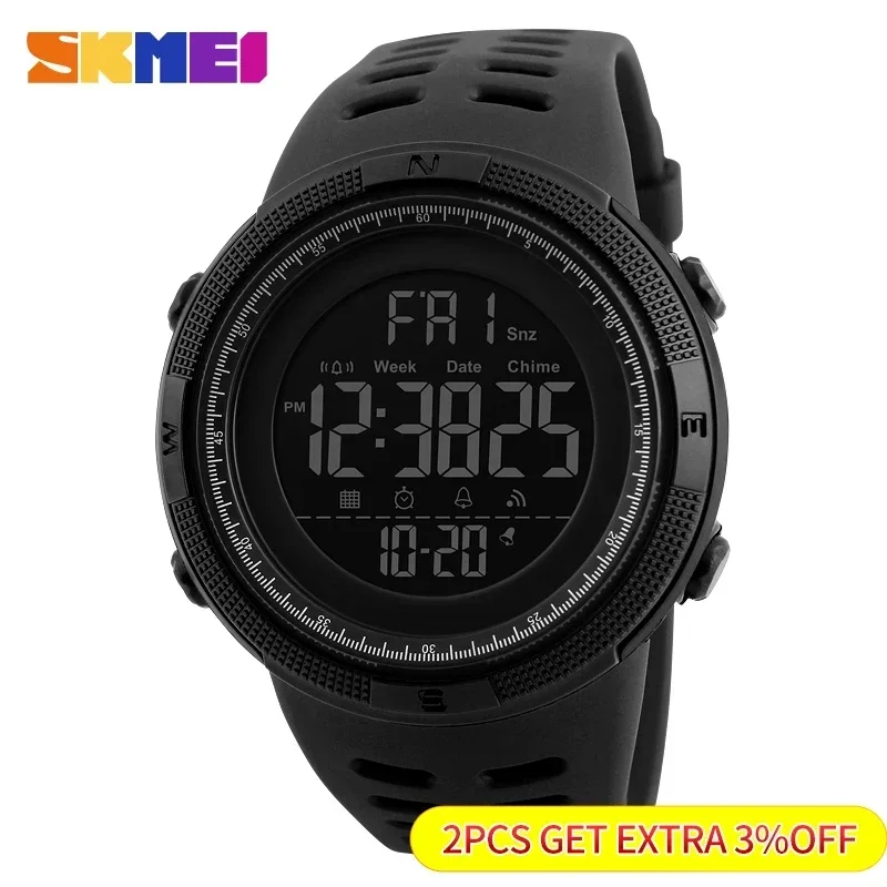 SKMEI-1251 Relógios multifuncionais para homens, despertador, crono, 5bar, impermeável, relógio digital, relógio do esporte ao ar livre