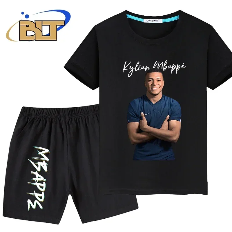 Children's Summer Sports T-Shirt and Shorts Set - Mbappe Avatar Print