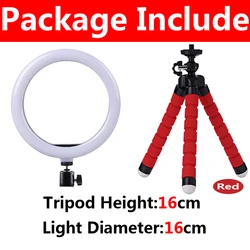 LED Ring Light with Adjustable Tripod Stand for Photography and Video Content Creation (A - 16cm Red)