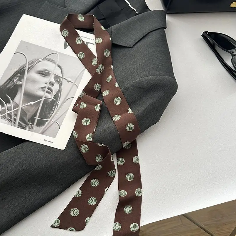 Schmaler langer Schal für Damen, 190 x 4,5 cm, gepunktetes Schalband, Stirnband, Choker, Streamer, Damen-Accessoires – Detail 8
