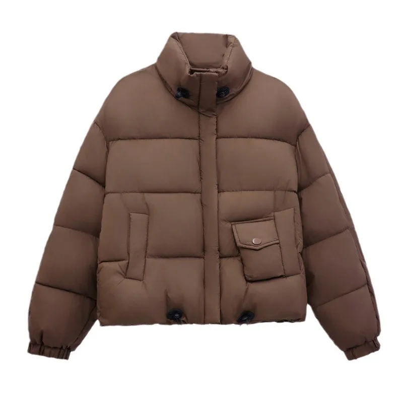 Winter Women's Down Cotton Padded Jackets Stylish Stand Collar Solid Color Casual Thicken For Warm Loose-Fitting Coat