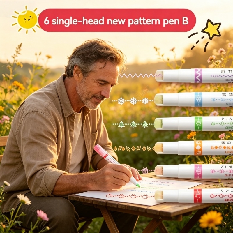  6Pcs/Set Flower Line Shape Highlighter Pen Roller Tip Curve Liner Marker Kawaii Korean Stationery School Office Supplies Gifts 