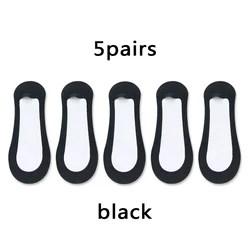 Non - Slip Invisible Ice Silk Breathable Low Cut Socks - 5 Pairs - One Size (Black)