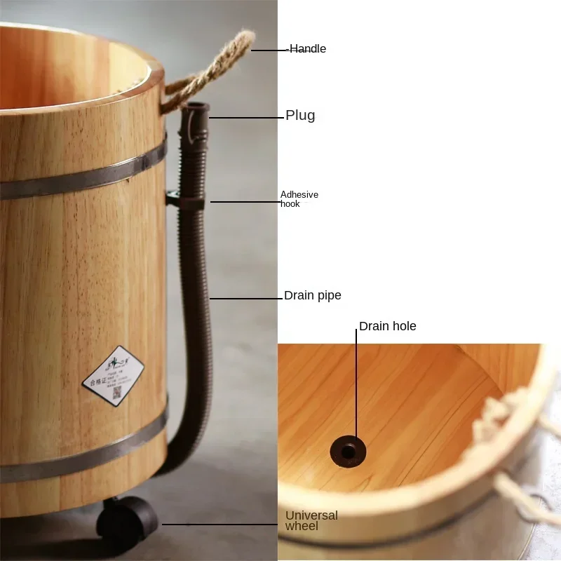 Cypress Wood Foot Soak Bucket Tall Calf Immersion Tub with Gravity Drainage Relaxing Wooden Spa for Home Massage Therapy