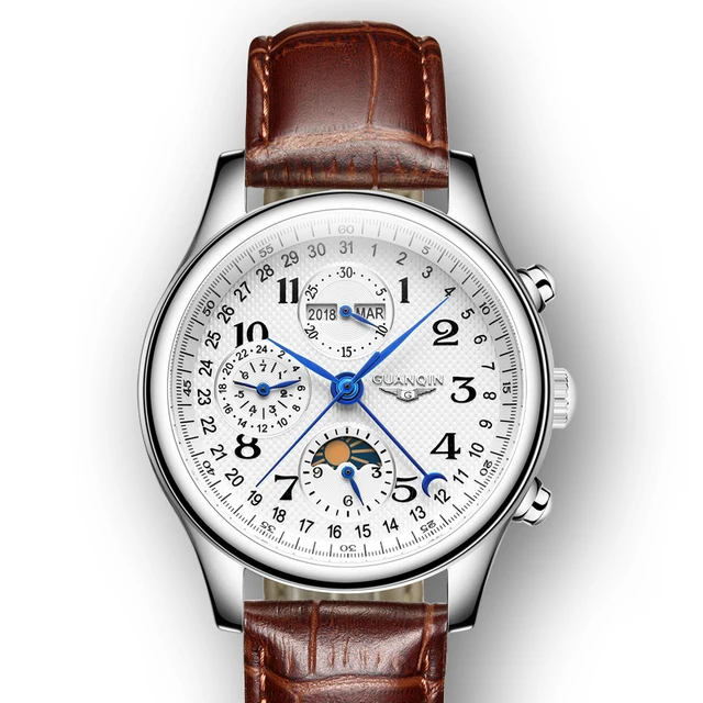 Montre Guanqin Automatique – Cuir blanc