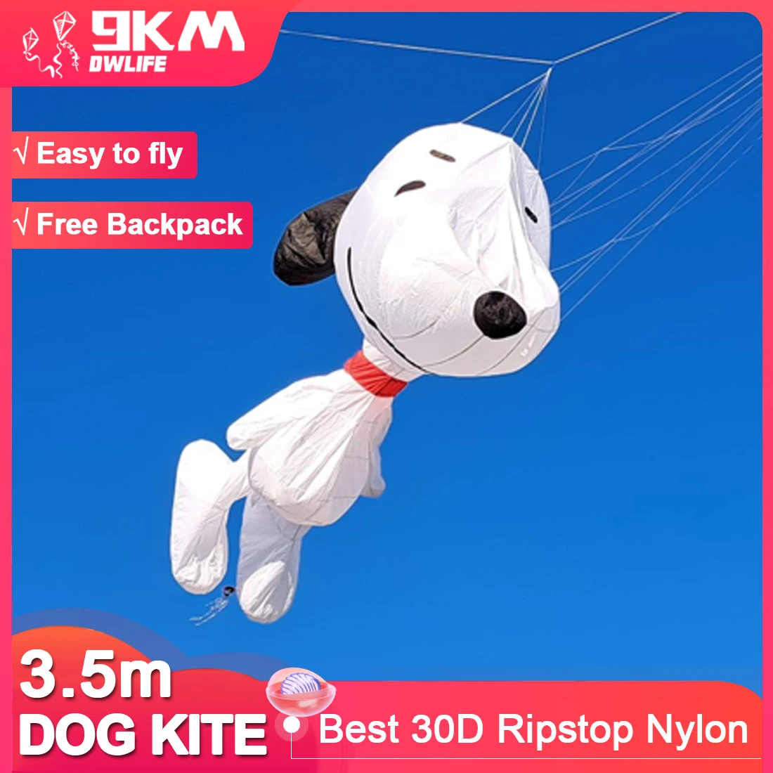 

9KM 3.5m DOG Kite Line Laundry Kite Soft Inflatable 30D Ripstop Nylon with Bag for Kite Festival (Accept wholesale)