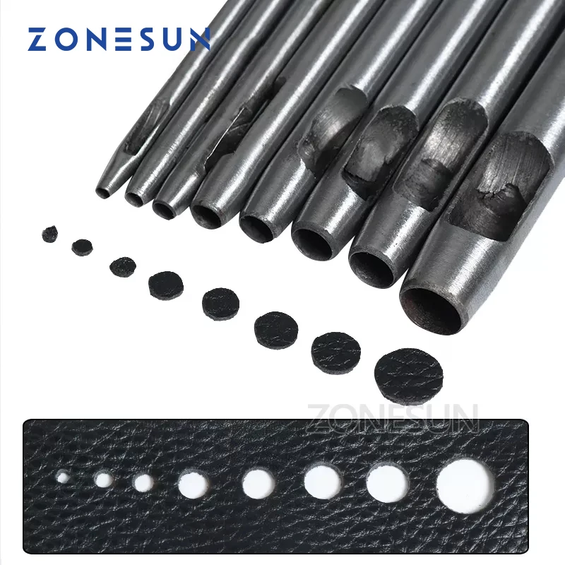 

ZONESUN leather hole punches 8pcs Leathercraft Punching Stainless Steel Belt Tool Different Hole Round Shape Punch Stick On Sale