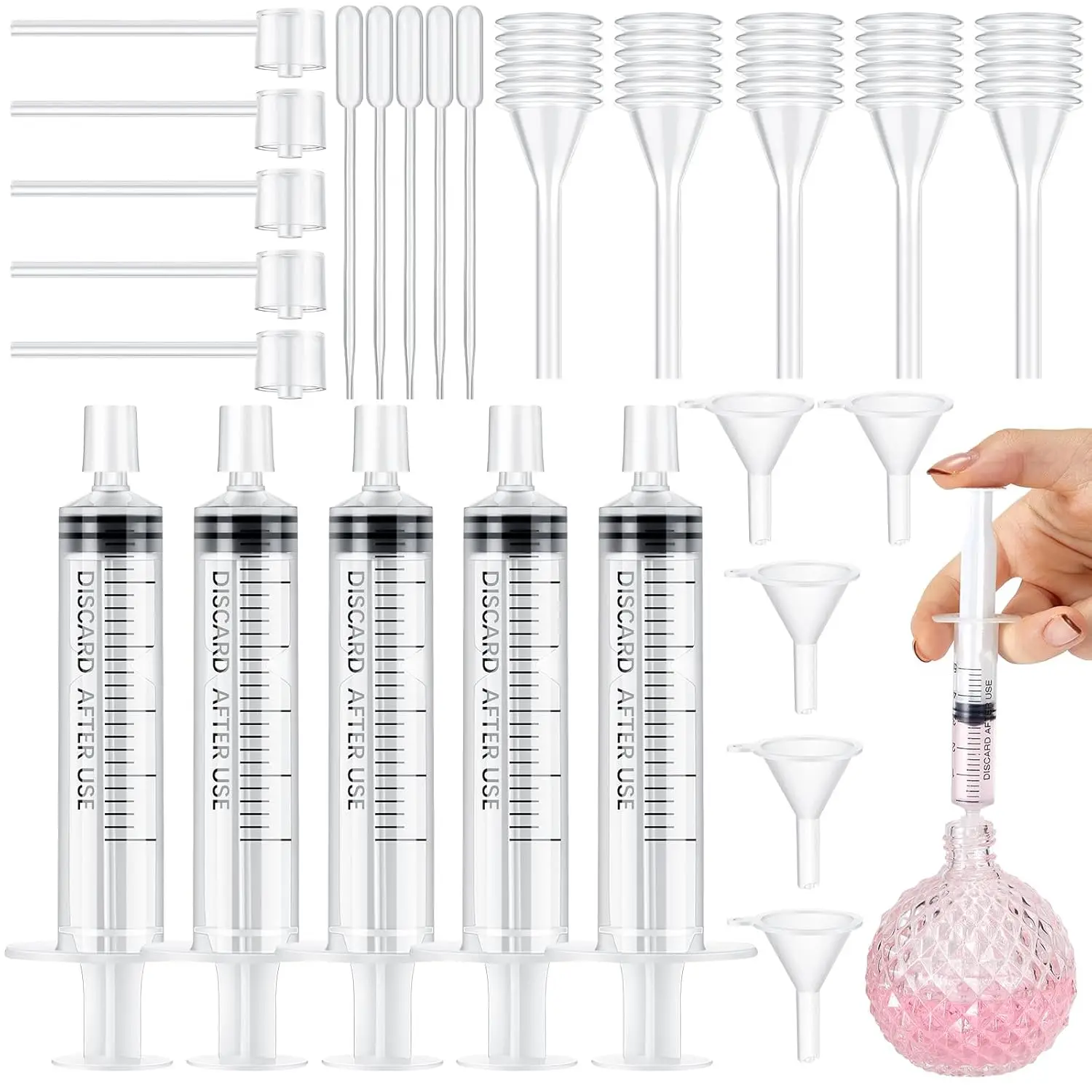 Perfume Refill Pump Tool 25/50PCS perfume refill pump tool transfer kits including funnel dispensing pump syringe dropper and squeeze dropper