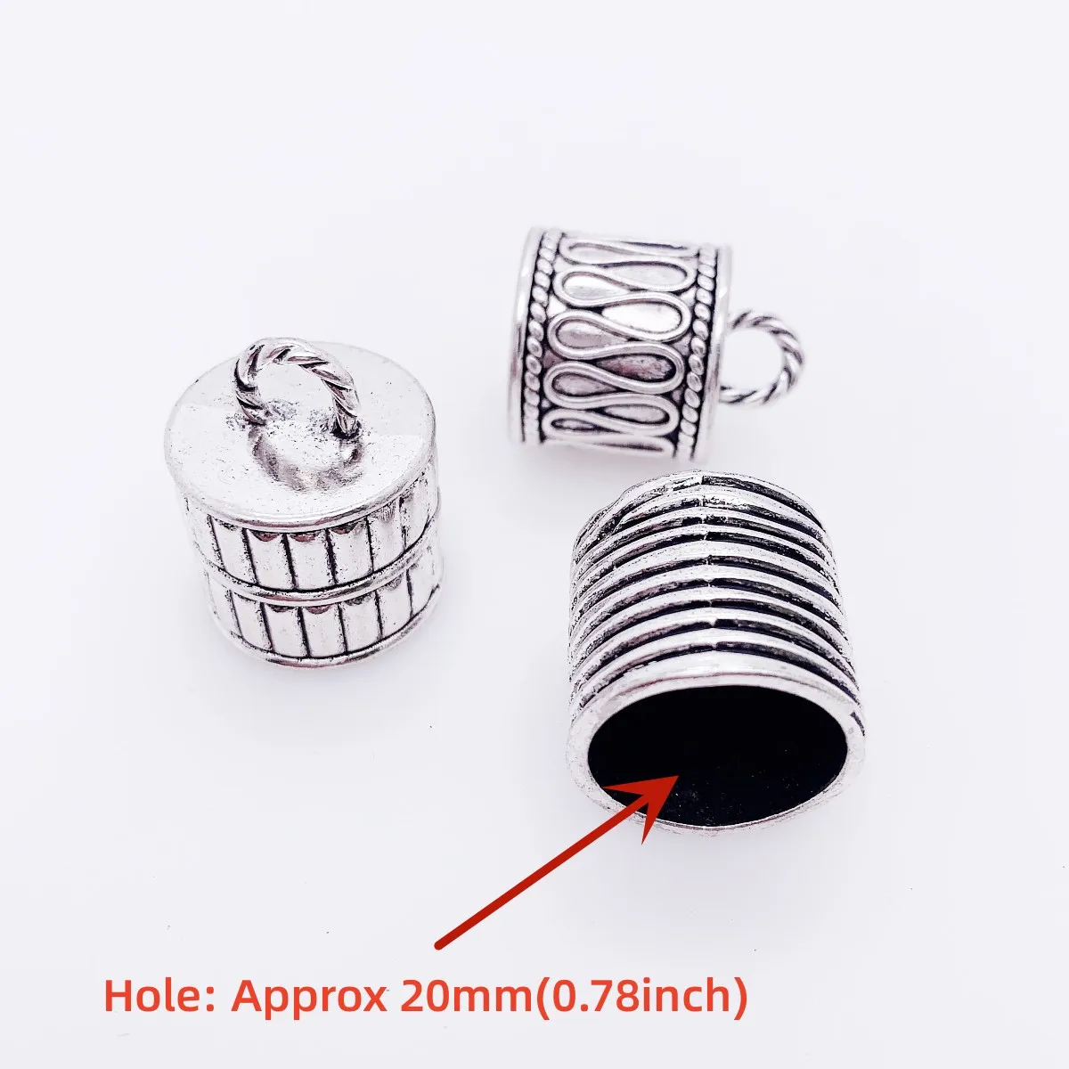 10 Embouts De Cordon Kumihimo 6,5 Mm - Perles Tonneau En Fer - Argent