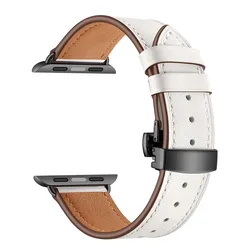Premium Leather Watch Straps - Elegant Wristband Bracelet for 42 44 45 49 S10-46mm (Black button white)