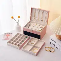 Three Layers New Retro High Quality Pu Jewelry Box With Necklace Hook Earrings Ring Bracelet Storage Case Green Colors 5