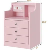 Pink Charging Station Nightstand with Storage and Hutch for Bedside 2