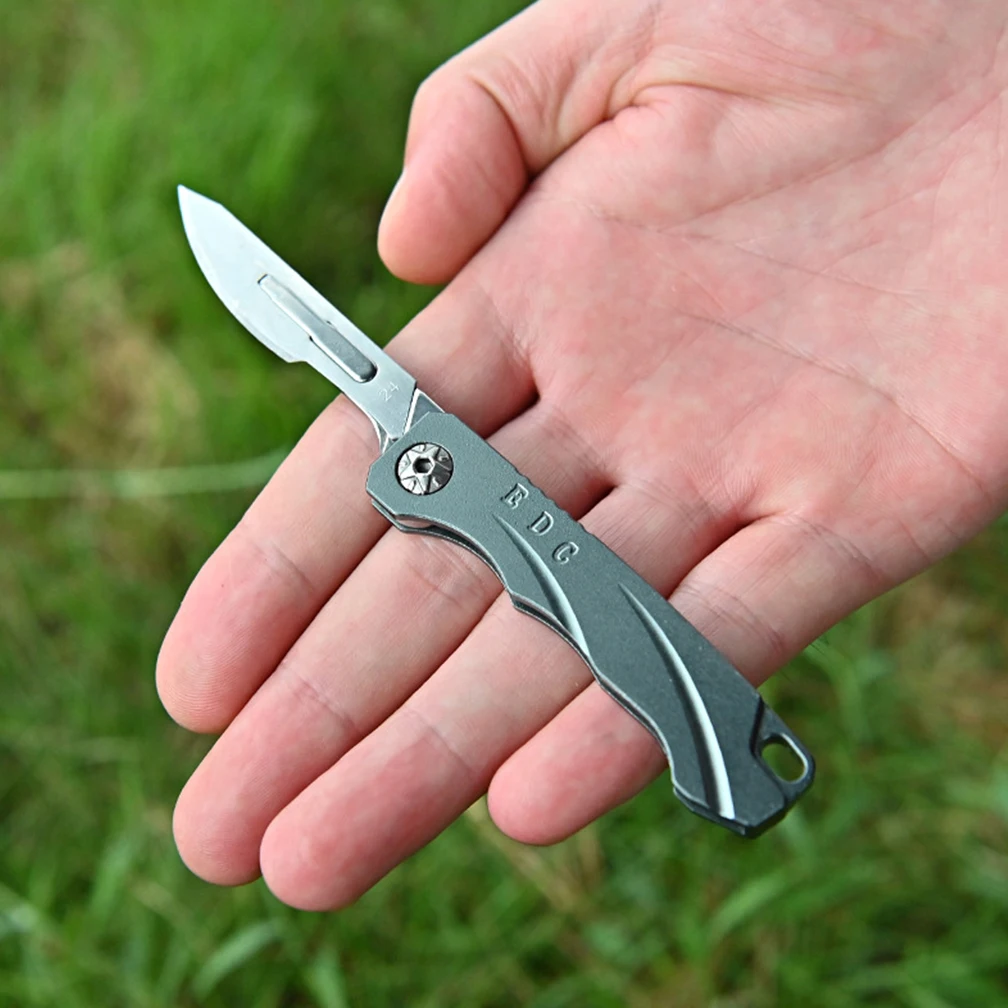 Mini Titanium Alloy Folding Scalpel Medical Folding Knife EDC Outdoor Unpacking Pocket Knife with 10pcs Replaceable Blades