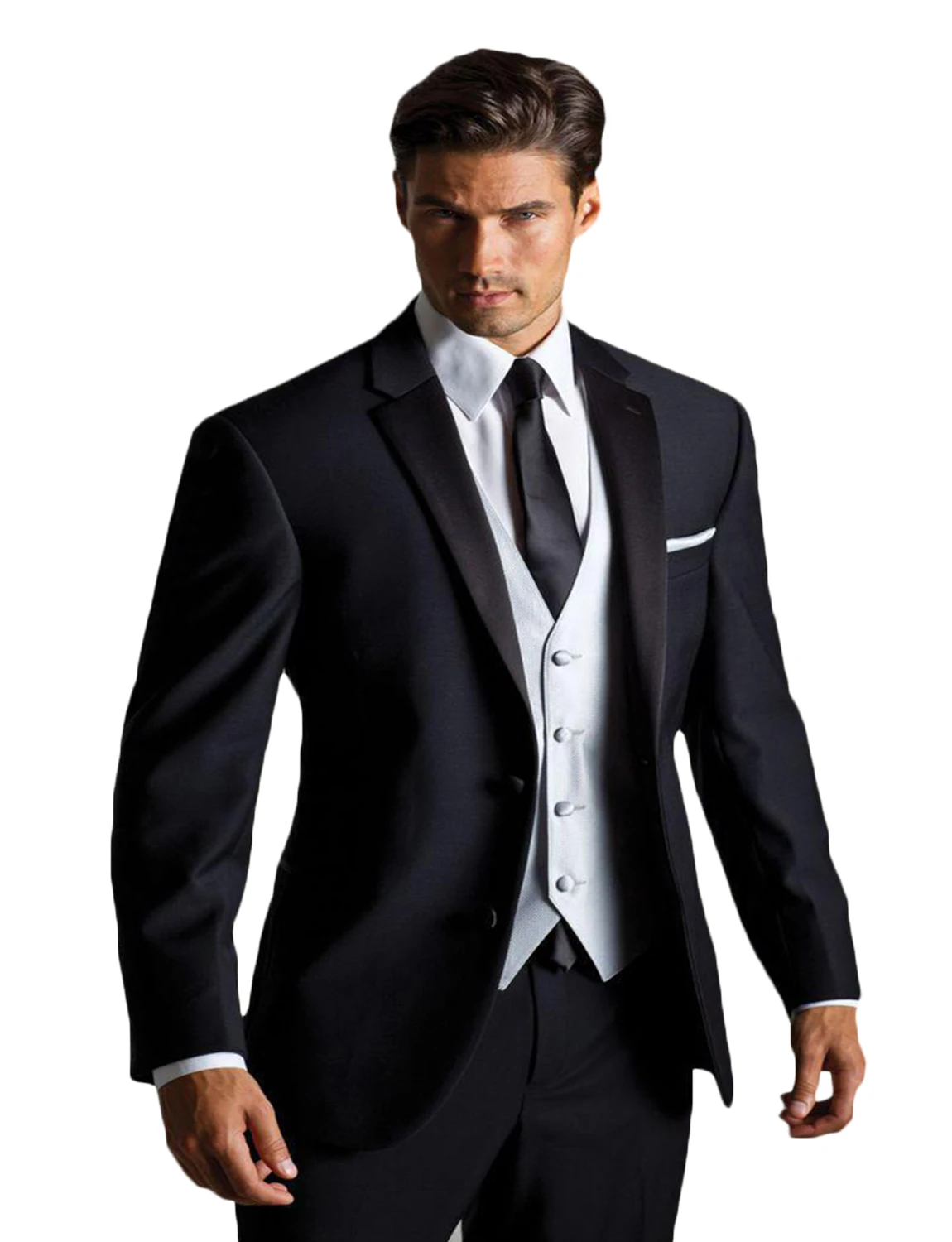 

Men's 3 Piece Solid Black Suit Notch Lapel Jacket Vest & Pants