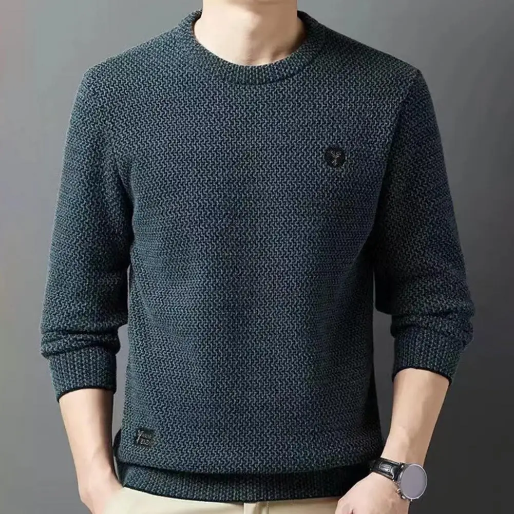 Comfortable Men Tops Cozy Round Neck Men's Sweater for Fall Winter Thick Knitted Warm Pullover with Solid Color for Men for Men