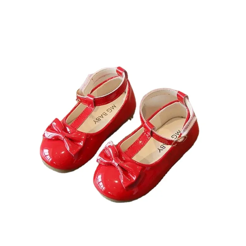 Baby Girls Patent Leather Shoes Bow Mary Janes Party Princess Shoes Kids soft sole T-shaped Red Leather Shoes Student Flats Shoe girl s mary janes love heart glitter stylish sparkly children ballet flats sliver 21 30 sweet spring elegant kids shoe