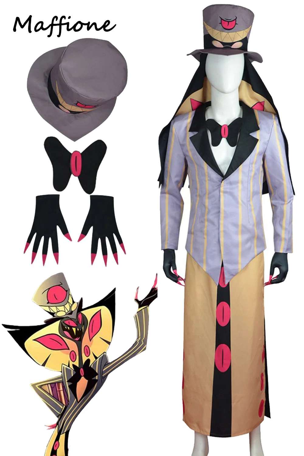 

Sir Pentious Cosplay Men Costume Anime Cartoon Hotel Role Play Hat Bow Tie Set Boys Disguise Halloween Carnival Party Male Suit