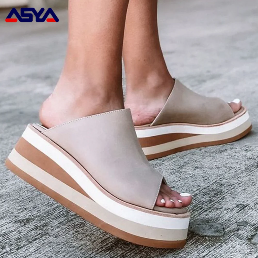 

ASYAPOY Women Sandals Luxury Summer Sandals Platform Shoes Women Wedges Heels Sandalias Mujer Peep Toe Slippers Summer Footwear