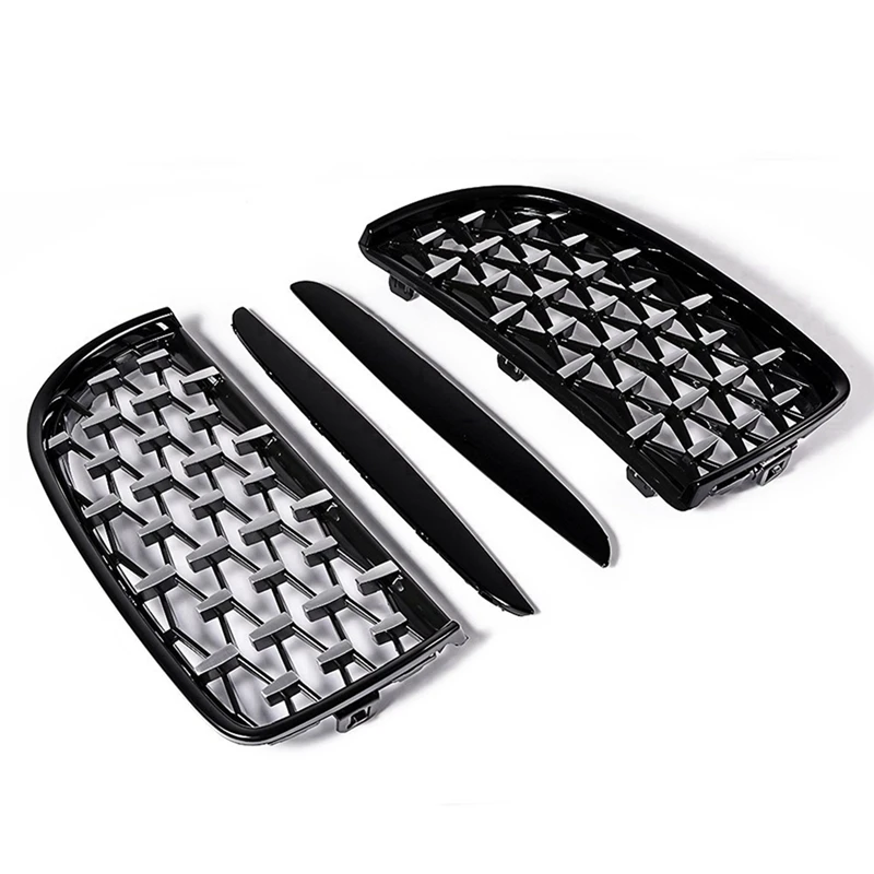 

4X Gloss Black&Chrome Diamond Meteor Latest Style Grille For -BMW 3 Series E90 E91 325I 328I 335I Pre-LCI 2005-2008