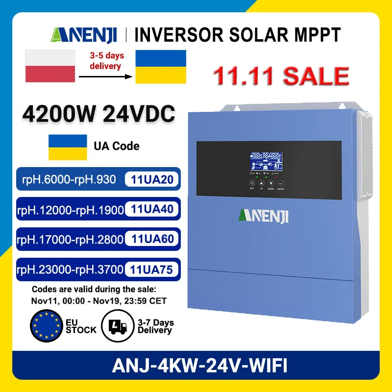 อินเวอร์เตอร์ไฮบริดพลังงานแสงอาทิตย์แบบ Pure Sine Wave 11KW 6.2KW 5K 4KW พร้อมเครื่องชาร์จ 24V 48V 160A MPPT อินเวอร์เตอร์ไฮบริด PV500V พร้อม WiFi 1