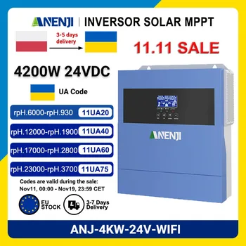 อินเวอร์เตอร์ไฮบริดพลังงานแสงอาทิตย์แบบ Pure Sine Wave 11KW 6.2KW 5K 4KW พร้อมเครื่องชาร์จ 24V 48V 160A MPPT อินเวอร์เตอร์ไฮบริด PV500V พร้อม WiFi 1