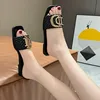 Sandalias planas de diseño de tejido de decoración de lujo para mujer, zapatos de punta abierta para vacaciones,  slippers 4