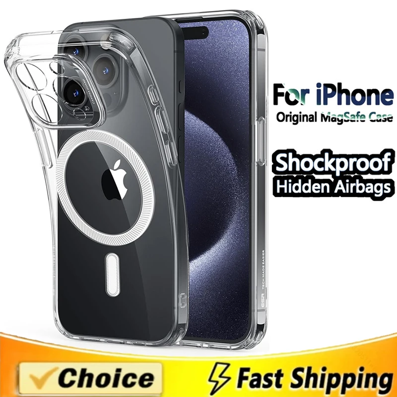 

Clear Magnetic Phone Case for IPhone 14 11 12 13 15 Pro Max 13 Mini 7 8 14 15 Plus SE Magsafe Wireless Charge Shockproof Cover