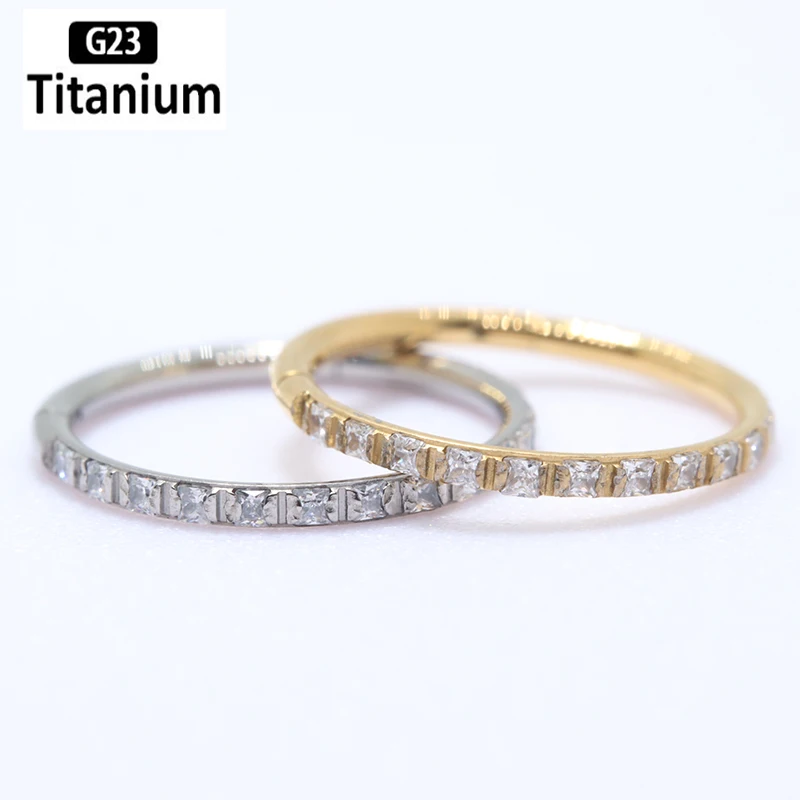 

G23 Titanium Piercing Hoop Square Zircon Hight Segment Nose Rings Clicker Septum Ear Tragus Helix Cartilage Body Jewelry Earring