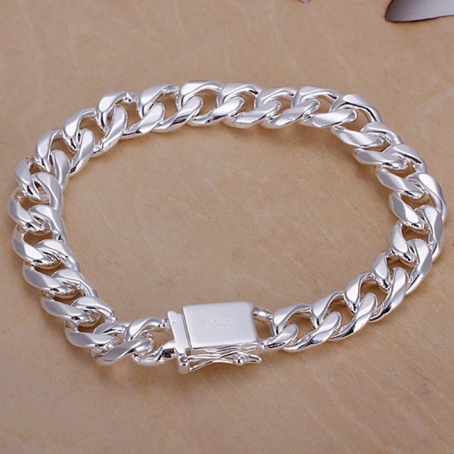 

925 Stamp silver Bracelets Noble design popular fashion Jewelry High quality 10MM solid 8inch 20cm chain women mens wedding