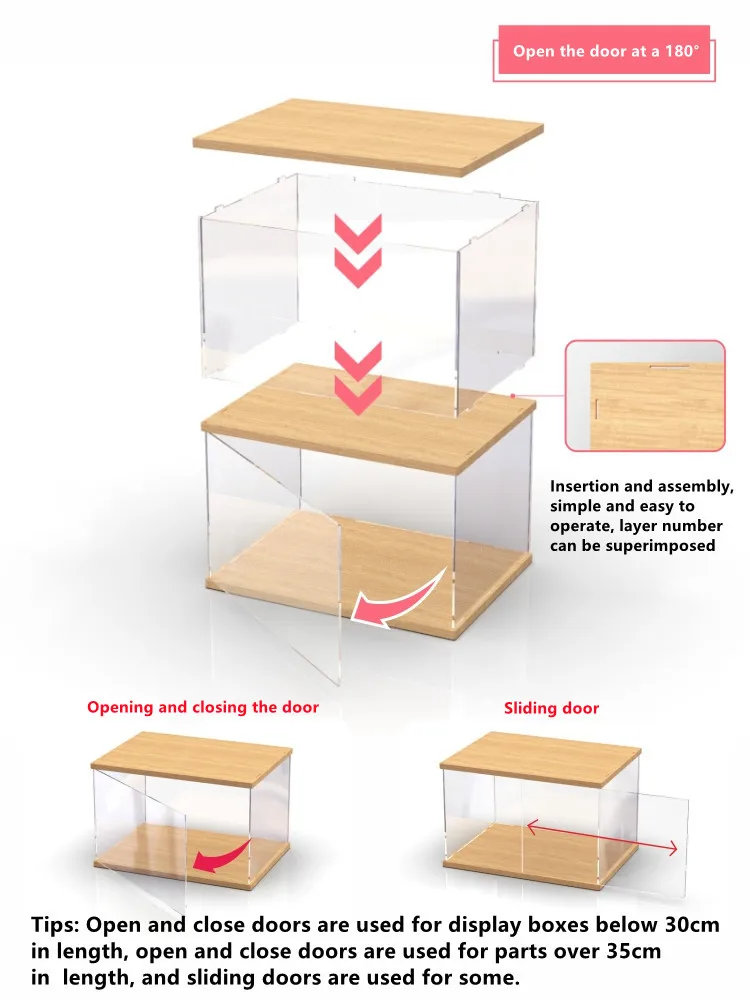 Vitrine acrylique de taille personnalisable avec boîte de