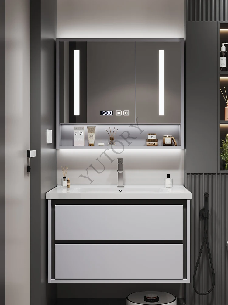 Light luxury oak smart bathroom cabinet combination small apartment bathroom washstand