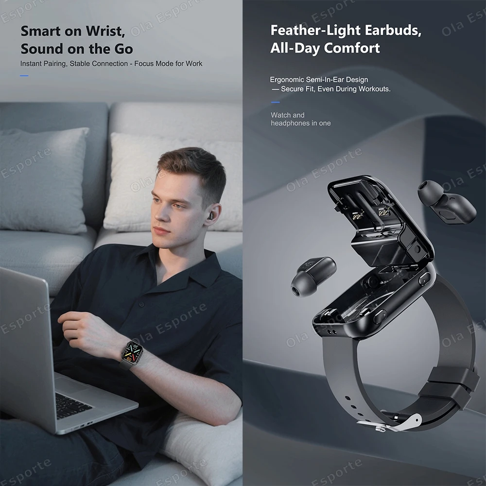 New Smart Watch TWS 2-in-1 Headset Bluetooth Call Heart Rate Health Monitor Headphones Play Music Waterproof Sports Smartwatch