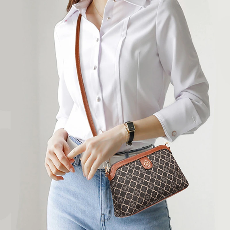 Women Small Shoulder Crossbody Bag Summer Phone Bag Lady Versatile Casual Shell Top Layer PU Leather Handbag
