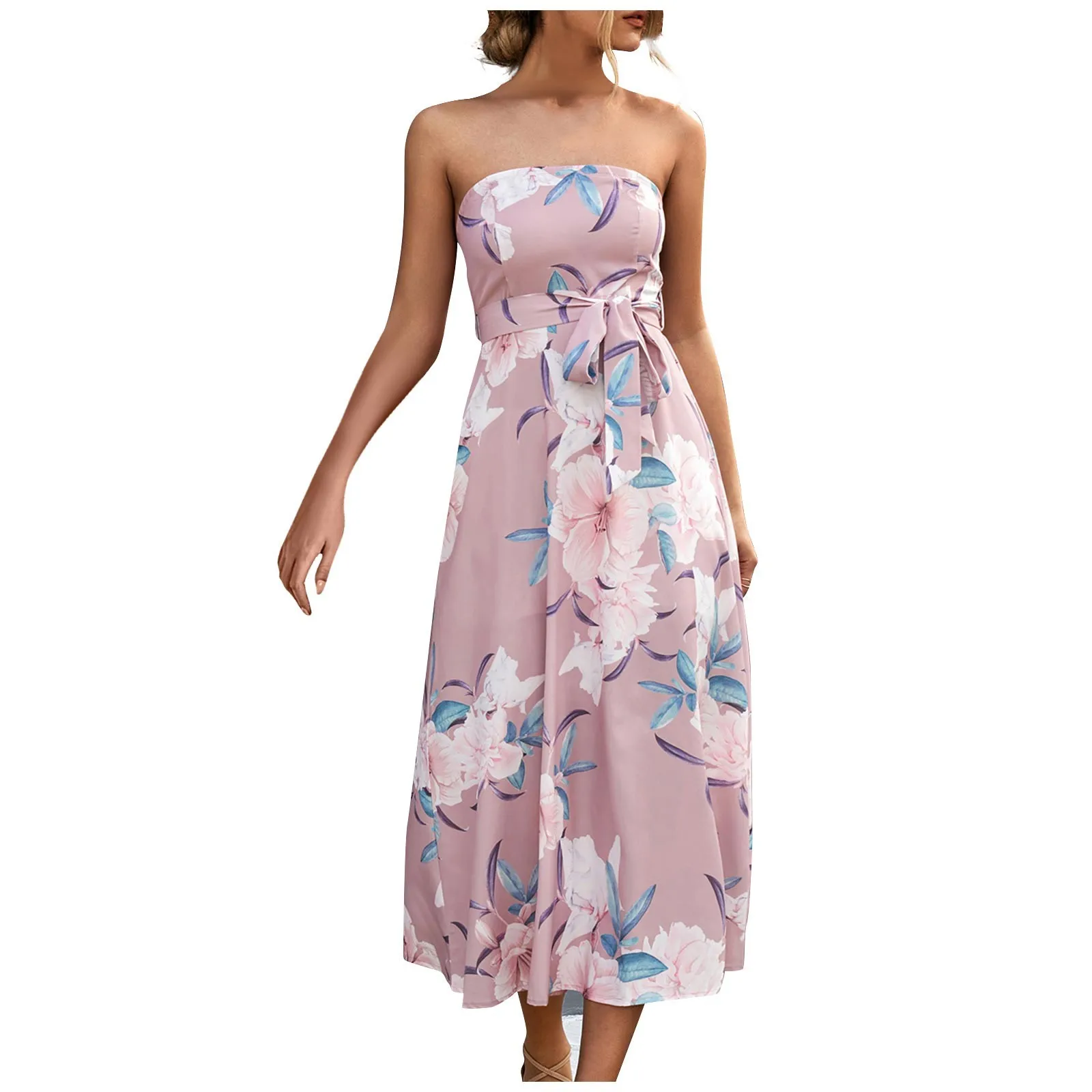 

Women'S Dress With Floral Print And Sexy Off Shoulder Off Strapless Dress With High Waistband Summer One-Piece Dress Dresses