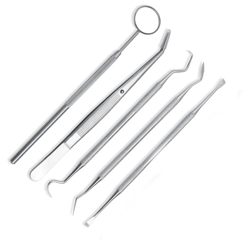 

5Pcs Dental Mirror Stainless Steel Dentist Prepared Tool Set Tooth Care Cleaning Tools Kit Instrument Probe Sickle Tartar Scaler