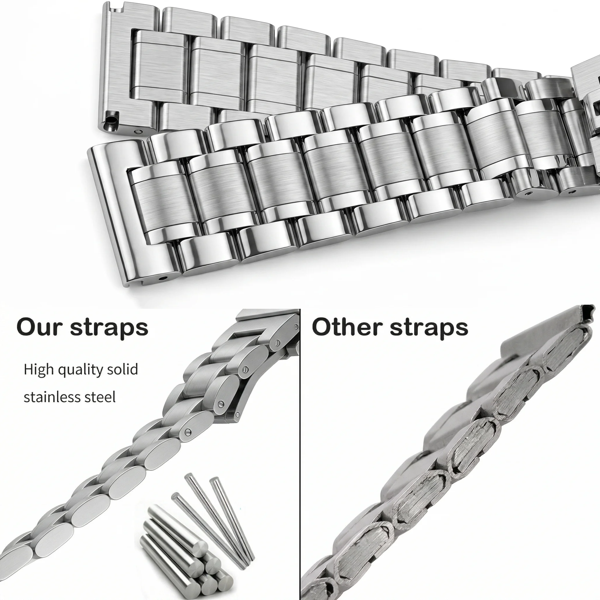 Elegant Stainless Steel Women's Watch Band Bracelet - Fashionable Metal Strap with Butterfly Clasp