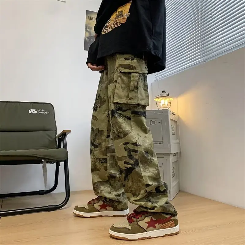 Camouflage Cargo Pants Mens Casual Safari Style Loose Wide leg Tapered Pants  Men Trousers - AliExpress